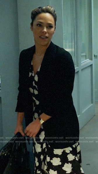 Emily's black and white printed dress on All Rise
