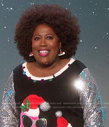 Sheryl's black flamingo embellished sweater on The Talk