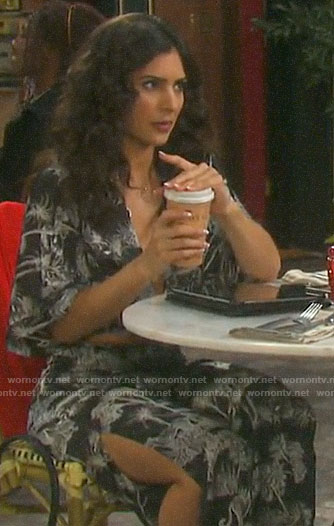 Gabi's black and white printed crop top and pants on Days of our Lives