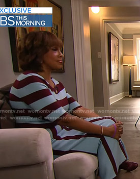 Gayle's blue and brown striped knit dress on CBS This Morning