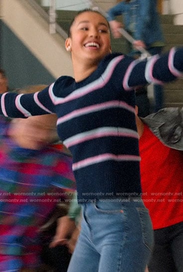 Gina's navy and pink  striped sweater on High School Musical The Musical The Series