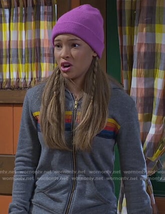 Ava's grey striped hoodie on Bunkd