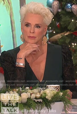Brigitte Nielsen's green lace sleeve dress on The Talk