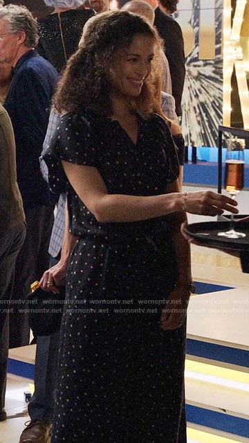 Hannah's polka dot jumpsuit on The Morning Show