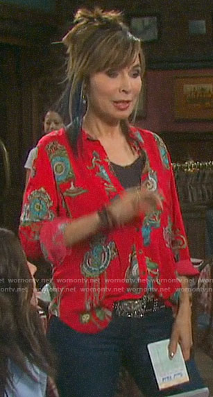 Kate's red printed button down on Days of our Lives