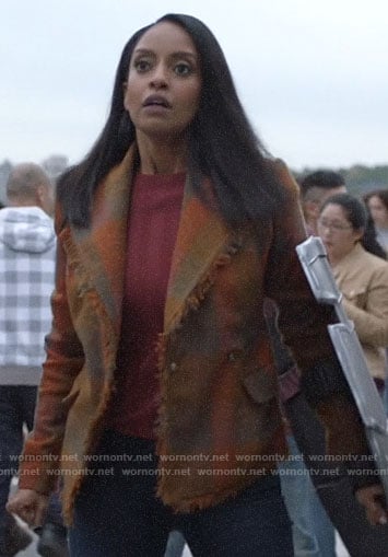 Kelly's checked frayed trim jacket on Supergirl