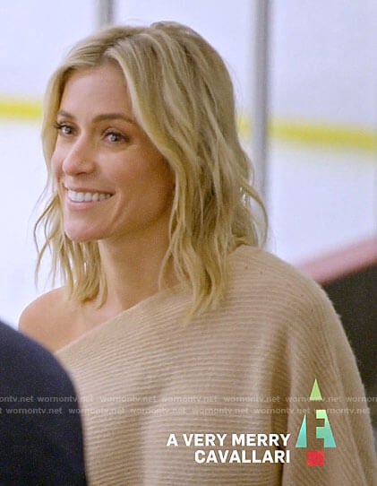 Kristin's beige off shoulder sweater on A Very Merry Cavallari