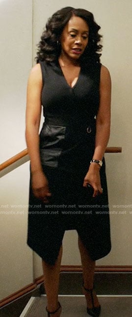 Lola's black leather patch dress on All Rise