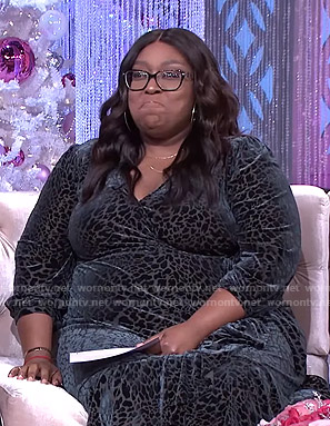 Loni's green leopard print velvet wrap dress on The Real