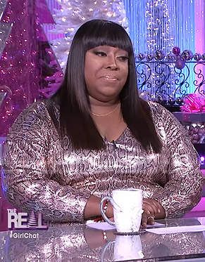 Loni's metallic snake print dress on The Real