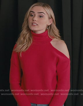 Taylor's pink shoulder cutout sweater on American Housewife