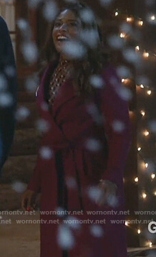 Poppy's pink wrap coat on Single Parents