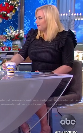 Meghan's black pinstripe ruffle dress on The View