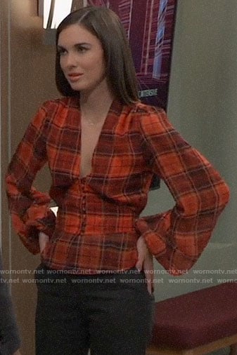 Willow's plaid v-neck top on General Hospital