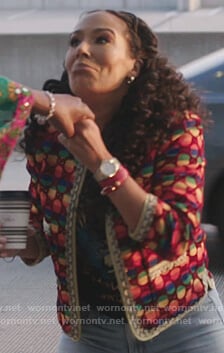 Tanya Sam's rainbow stripe jacket on The Real Housewives of Atlanta