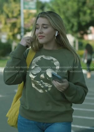 Rebecca's metallic skull sweatshirt on Stumptown
