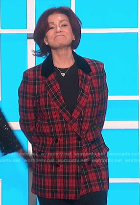 Sharon's red plaid double breasted blazer on The Talk