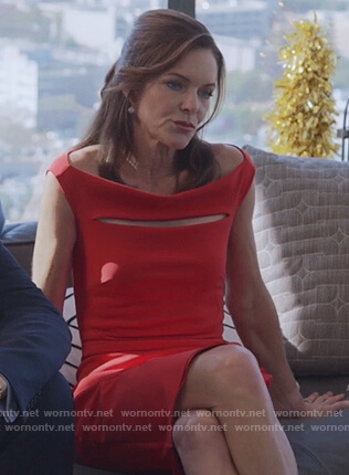 Diane's red cutout sheath dress on Good Trouble