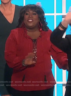 Sheryl's red embellished tie top on The Talk