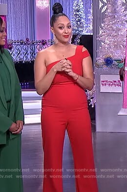 Tamera's red one shoulder jumpsuit on The Real