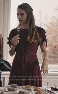 Stevie's burgundy tie sleeve dress on Madam Secretary