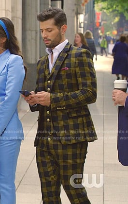 Sam's black and yellow check suit on Dynasty