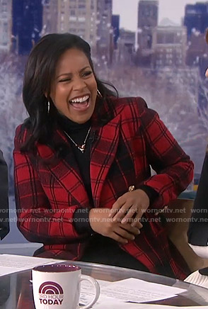 Sheinelle's red plaid wool blazer on Today