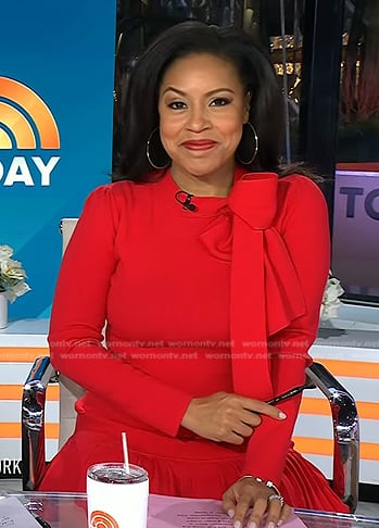 Sheinelle's red tie neck pleated dress on Today