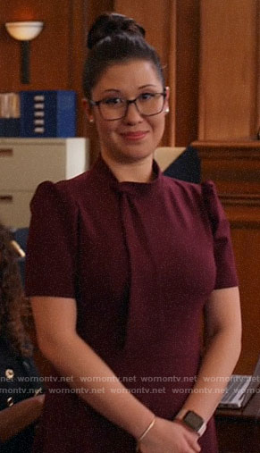 Sherri's burgundy tie neck dress on All Rise