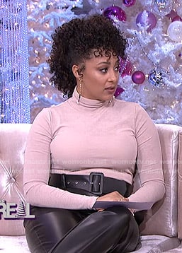Tamera's turtleneck sweater and black belted leather pants on The Real