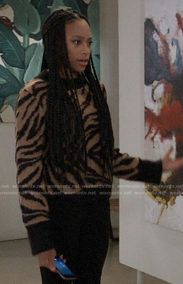 Trina's beige zebra sweater on General Hospital