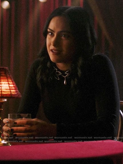 Veronica's black sweater with beaded collar on Riverdale