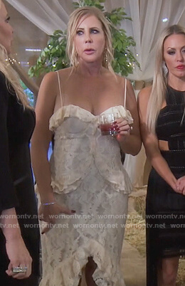 Vicki's white floral lace dress on The Real Housewives of Orange County