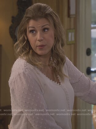 Stephanie's white sheer wrap blouse on Fuller House