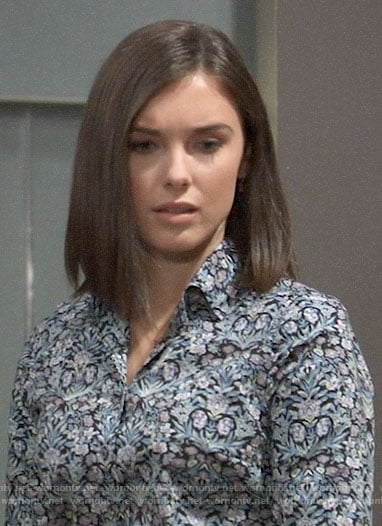 Willow's blue floral button down shirt on General Hospital