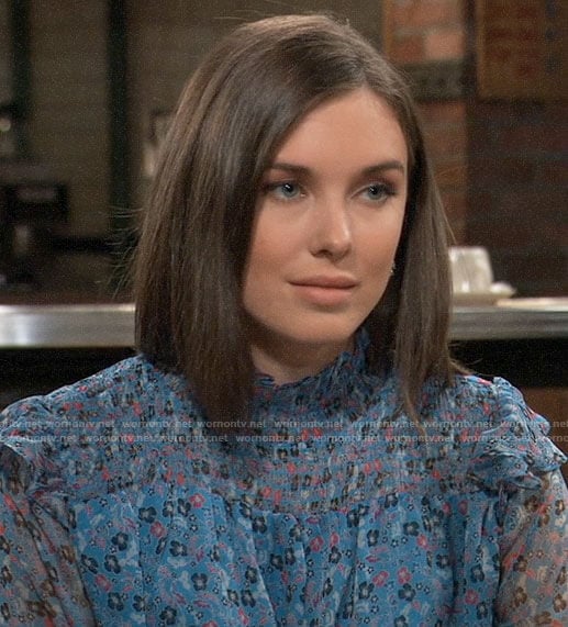 Willow's blue floral smocked blouse on General Hospital