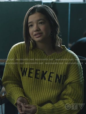 Alyssa's yellow weekend sweater on Stumptown