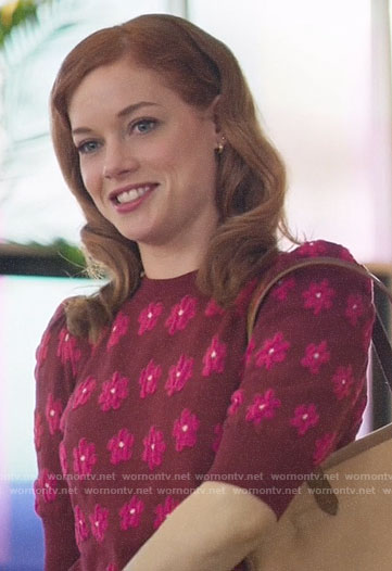 Zoey's burgundy and pink floral sweater on Zoeys Extraordinary Playlist