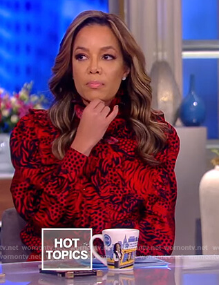 Sunny's red tiger print ruffle blouse on The View