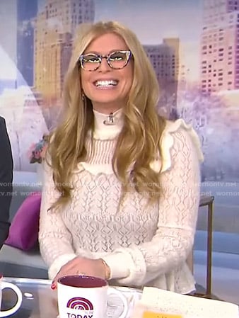 Jill's white pointelle ruffle sweater on Today