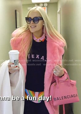 Kameron's Texas sweater and pink coat on The Real Housewives of Dallas