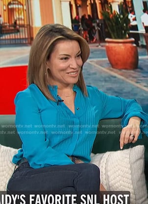 Kit's blue pintuck blouse on Access Hollywood