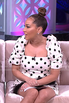 Adrienne's white polka dot mini dress on The Real