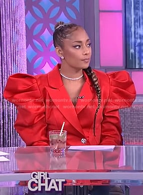 Amanda's red puff sleeve blazer dress on The Real