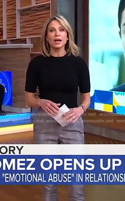 Amy's black ribbed top and grey plaid pants on Good Morning America