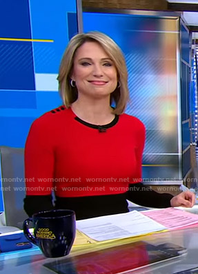 Amy's red and black colorblock dress on Good Morning America