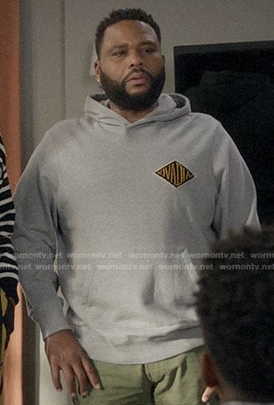 Andre's grey Ovadia logo hoodie on Black-ish