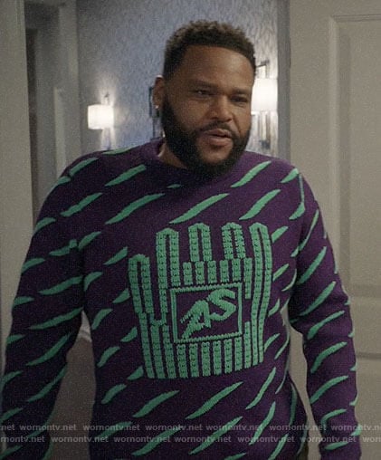 Andre's purple and green patterned sweater on Black-ish