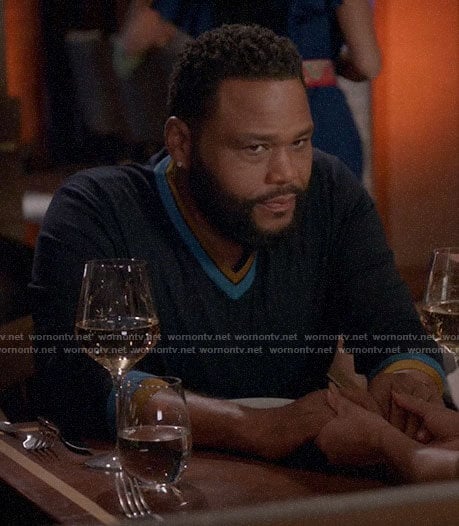 Andre's blue striped trim v-neck sweater on Black-ish