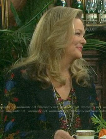 Anna's black floral embroidered blazer on Days of our Lives